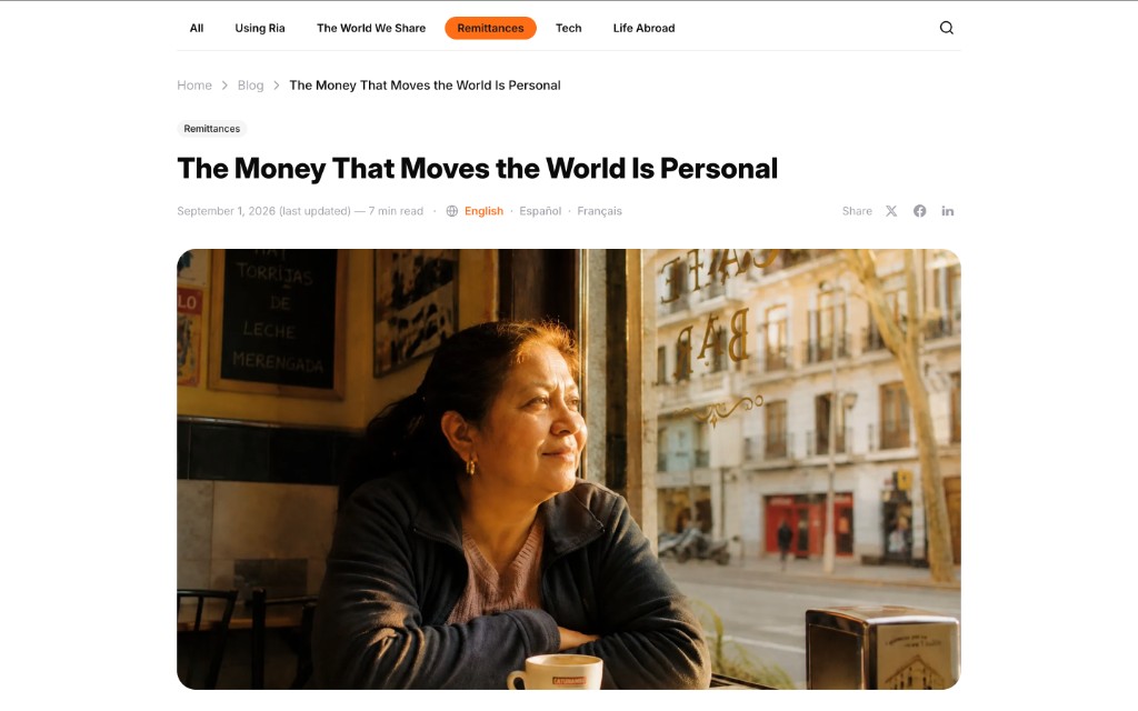 Screenshot of the feature story on the human impact of remittances