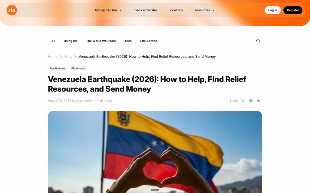 Screenshot of the Venezuela earthquake editorial blog post
